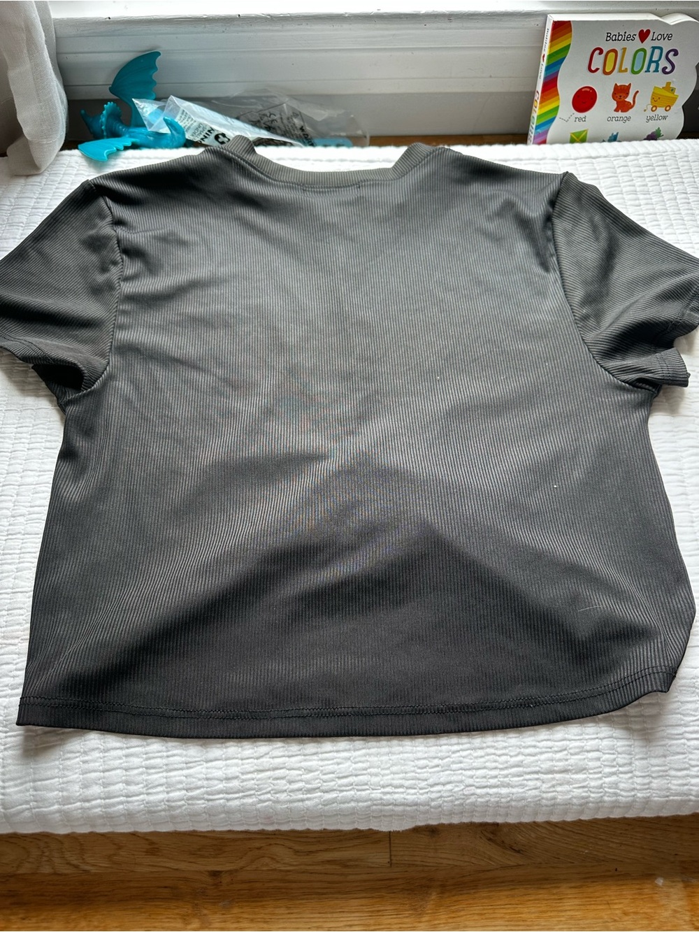 NUX Black Ribbed Cropped Drawstring Tee - Picture 4 of 5